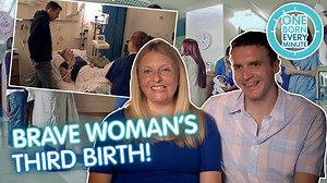 A couple in their early thirties go through an emotional rollercoaster in the delivery room. The woman is giving birth to her third child, while this is the male partner’s first. She last gave birth eight and a half years ago. The male partner is quite nervous to be in the delivery suite, but he completely transforms as time goes on. | One Born Every Minute
