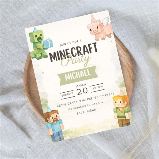 Minecraft Birthday Invitation, Kids Party Editable Canva Template, Digital Invitation for Video Game Birthday, Instant Download - Etsy