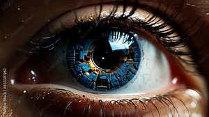 A close view of the high-tech eye. Retinal scanning for personal identification. Concept of laser vision correction, scanning and computer vision Stock Video