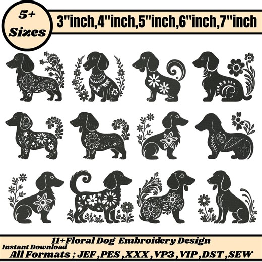 Floral Dog Machine Embroidery Designs Botanical Puppy Silhouettes Floral Paw Embroidery Dog Embroidery Puppy Embroidery Pes 5 sizes Download - Etsy