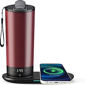 Temperature Control Heated Travel Mug Smart Self Heating Coffee Mug 20 Oz App Controlled LED Display coffee serving sets mug kept at a constant temperature for 4-10 hours (Burgundy, 20 oz)