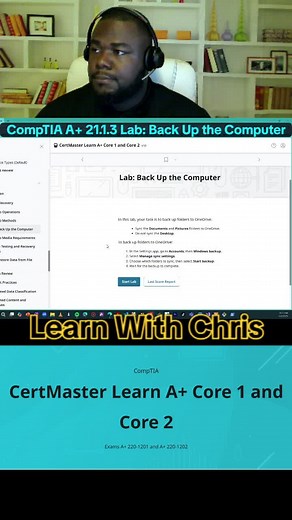💾 CompTIA A Lab 22.1.3 — Back Up the Computer This lab demonstrates how to create a backup of user data and system settings using Windows built-in tools to prevent data loss. 🧠 Key Concepts Backup Overview: Protects against hardware failure, accidental deletion, or malware. Can back up files only or entire system images. Common backup methods: File History: Backs up personal files and version history. Windows Backup and Restore (Windows 7/10): Creates system images and scheduled backups. Cloud