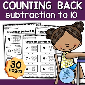 Counting Back Subtraction Strategy Worksheets to 10 With Picture