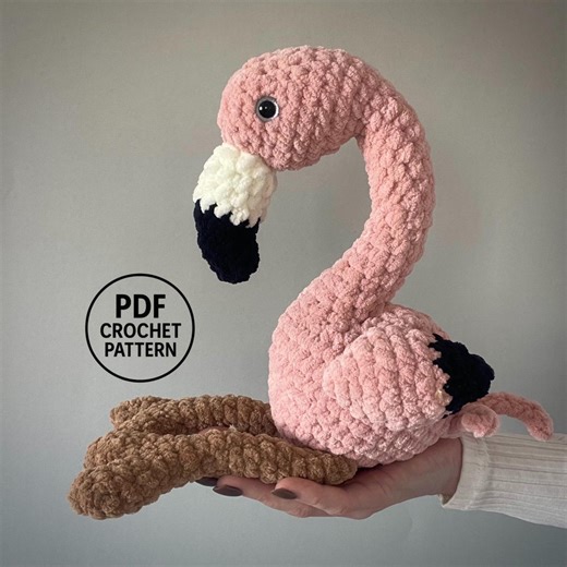 Flamingo Crochet Pattern. Plush Bird Amigurumi. Tropical Nursery Decor. Pink Flamingo Toy. Velvet Yarn PDF Tutorial - Etsy