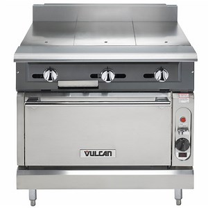 Vulcan V336HS-LP V Series Liquid Propane 3 Burner Heavy-Duty Range with 36" Hot Top and Standard Oven - 140,000 BTU