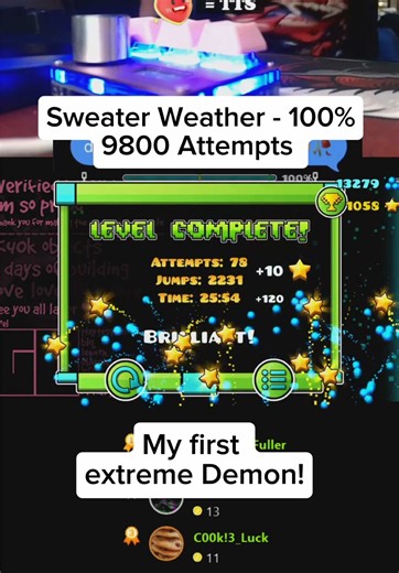 I present to you all, my first extreme demon! 🚀 #livestream #geometrydash #sweaterweather #extremedemon #foryou