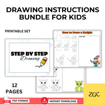 Step-by-Step Drawing Bundle for Kids | How to Draw Worksheets, Printable Drawing