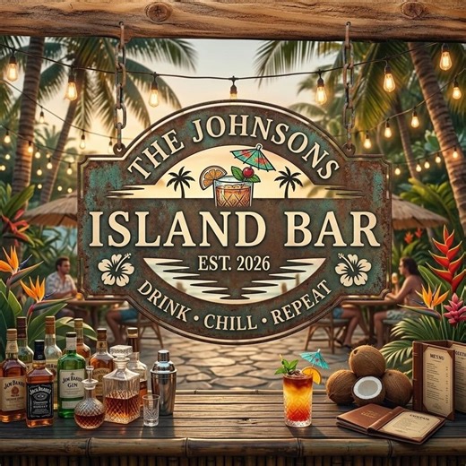Personalized Island Bar Sign, Custom Tiki Bar Decor, Backyard Bar Sign, Tropical Outdoor Wall Art, Patio Bar Gift - Etsy