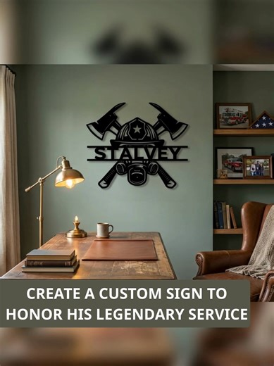 This custom firefighter metal sign captures his entire career — every station, every rank, every year — in one permanent piece. Made to be displayed. Built to last decades. | Firerescuetm