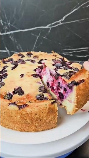 Homemade Blueberry pie with sour cream filling. Easy and fast recipe.