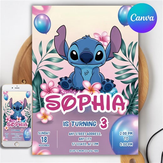 Stitch Editable Birthday Invitation Template, Printable Birthday Invitations, Digital Kids Party Invite, Digital Bday Card Invite, Stitch - Etsy