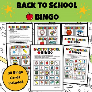 Back to School Bingo Game | 30 Bingo Cards, Calling Cards & Markers | Low Prep
