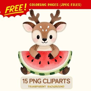 Cute Deer Picnic PNG • 15 Digital Clipart Files • Transparent Background