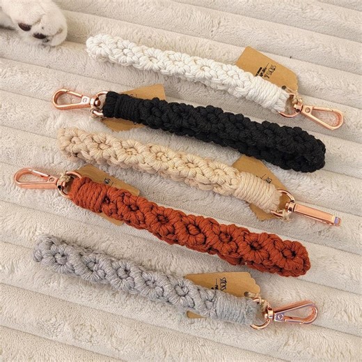 Macrame Wristlet Keychains | Diamond Pattern | Rose Gold Clip - Etsy
