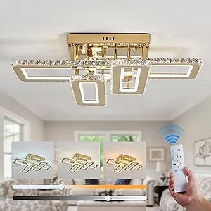 ZGLAOJT Large Crystal Ceiling Light Gold Modern LED Ceiling Light Fixture with Remote Control Dimmable Ceiling Lighting Flush Mount Chandelier Farmhouse for Kitchen Bedroom Dinning LivingRoom