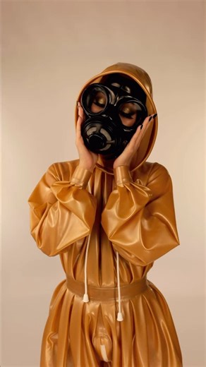 @shinyladyxo | Gas Mask Monday with my Bianca Jumpsuit 💛🖤✨ Full video on my website 💋 🎥 @_miss.kylie.marilyn_ @libidex liquid gold jumpsuit | Instagram