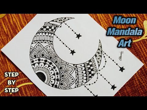 Moon Mandala Art/ How to draw half moon for beginners/ Step by Step Tutorial/ Half Moon Mandala Art