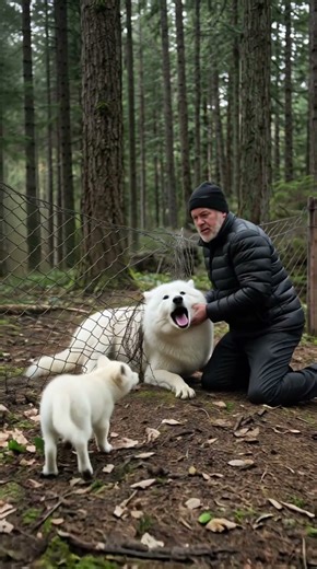 Tiny Snow Wolf Cub Saves His Trapped Mother with Old Man's Help! #animals #rescue #humanity #wolf