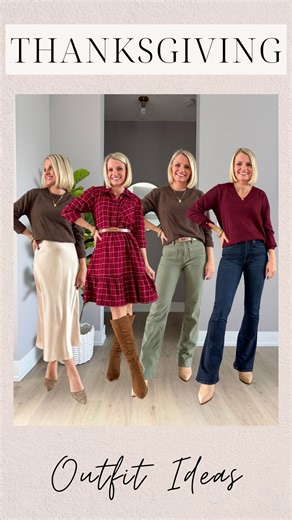 Thanksgiving outfit ideas 🦃 Here are some dressy and casual ways to step up your style for Thanksgiving this year! Which look is your favorite? 🛍️Comment THANKSGIVING and I will send you the shopping link to this post! 🔗https://liketk.it/5vGBb #thanksgivingoutfit #thanksgivingoutfitideas #whattowear | Thrifty Wife, Happy Life