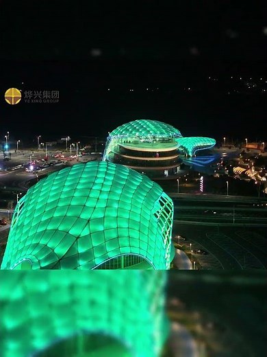 The structure of the fabric ETFE membrane canopy system in the service area
