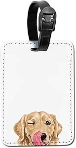WIRESTER PU Leather Luggage Tag Name Tag Bag Tag for Travel Suitcase Baggage Luggage - Winking Golden Retriever