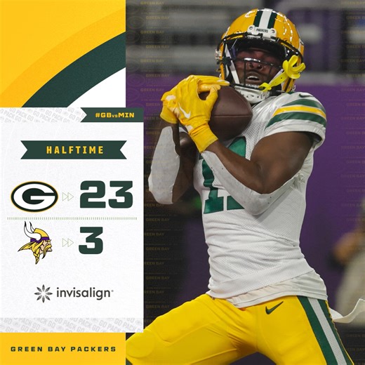 Halftime in Minneapolis. #GBvsMIN | #GoPackGo | Green Bay Packers