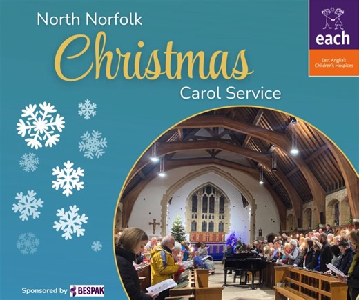 One week to go until our North Norfolk Christmas Carol Service! 🕡 Service starts at 6pm 📆 Tuesday, 3rd December 📍 Gresham's Senior School Chapel, Holt, NR25 6EA Head to the link in the comments section to book your tickets. Our Norfolk Christmas Carol Service is free to attend - however, we encourage donations on the day to help us continue providing support and care to local families. | East Anglia's Children's Hospices - EACH