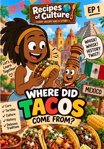 🌮 WAIT…do you know where tacos actually came from?! 👀🇲🇽 Meet Coco & Milo! 🌎✨ We’re traveling through food history to discover the stories behind the foods we LOVE. First stop: MEXICO! 🇲🇽🌮 From 🌽 corn → 🫓 tortillas → 🌮 TACOS, there’s a whole story behind every bite! This is EP 1 of Recipes of Culture: Where Did It Come From? 🎬 ❤️ Every Recipe Has a Story. 👇 What food should Coco & Milo explore NEXT? #RecipesOfCulture #TacoTok #Tacos #757tiktok #KidsLearning