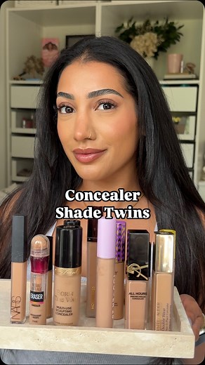 ANCHAL | Content Creator - Podcast Host - Author on Instagram: "for my shade twins..here are the concealer shades you need to be wearing 🤍 @tartecosmetics shape tape - medium @narsissist radiant creamy concealer - ginger @esteelauderuk double wear concealer - 3N @hudabeauty faux filter concealer - sugar biscuit @yslbeauty all hours concealer - MN7 @armanibeauty luminous silk concealer - 6.5 @kosas via @spacenk brightening concealer - 04N @hourglasscosmetics vanish concealer - sienna @tower28bea