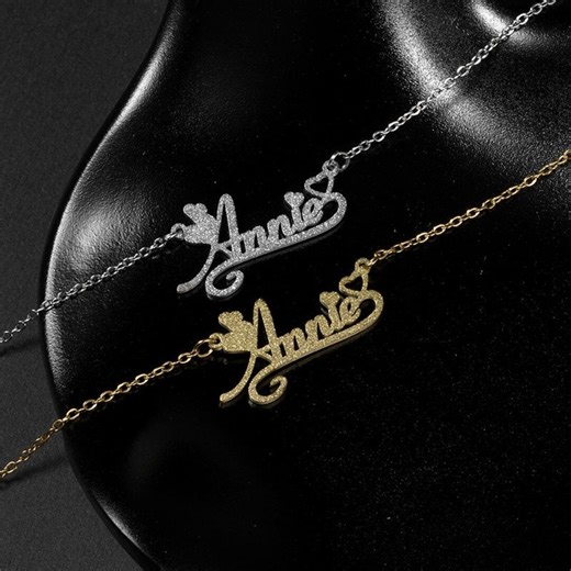 Custom Name Necklace, Heart Script Ribbon Necklace, Personalized Stainless Steel Name Pendant, Sandblasted Name Jewelry Gift - Etsy