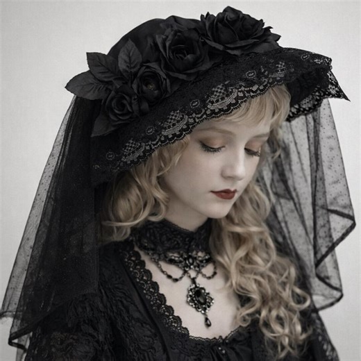 Black Gothic Lace Veil Hat Vintage Victorian Floral Headpiece Gothic Bridal Headwear Halloween Costume Lolita Headpiece Dark Romantic Style - Etsy