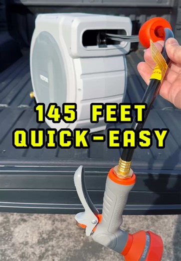 Easy to pull out, quick to stow away. This retractable system makes garden hose use simple and easy #gardenhose #waterhose #gardening #construction #springcleaning