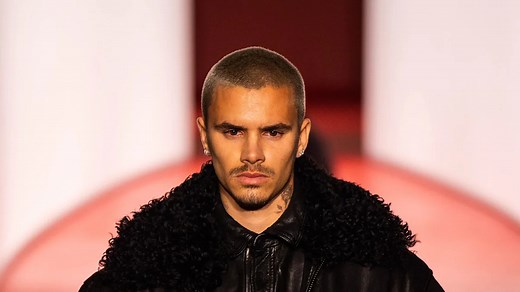 Draped in Leather, Romeo Beckham Makes His London Fashion Week Runway Debut