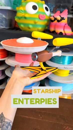 Print in Paradise on Instagram: "Meet the Starship EnterPies. By Fixumdude on Makerworld. Last thanksgiving print of the year! Prepare for waffles, giant fidget toys, and christmas prints for the next month. In this reel, you will hear the song: "AI ate my pumpkin pie (didn't even bat an eye)" by The Funny Skeletons. I am assembling a Starship Enterprise but it's made of pie ingredients and thanksgiving foods. Note the cranberry laser beam! #3dprinting #thanksgiving #startrek Find the file here: