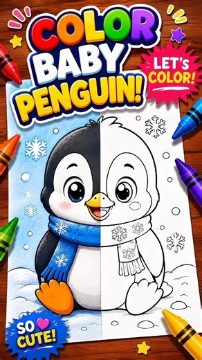 Color Baby Penguin! Cute Coloring Challenge for Kids! #coloring #learncolors