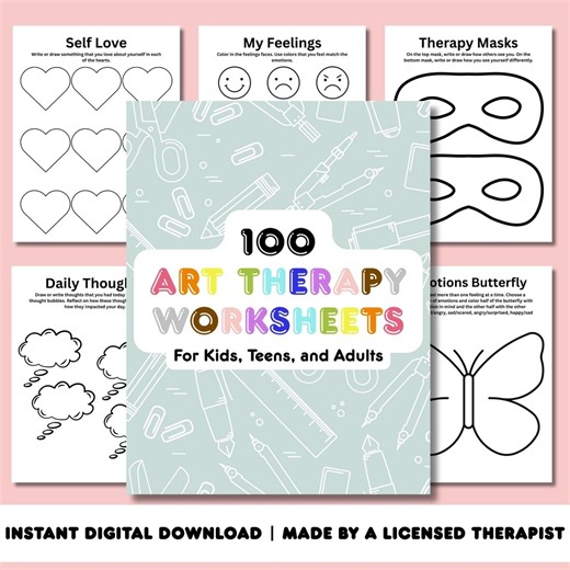 Art Therapy 100 Worksheets for Kids, Teens, and Adults | CBT, DBT, Mindfulness, Self-esteem - Etsy