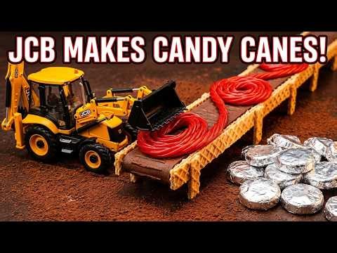 Worlds Stickiest Factory! JCB Bends Candy Canes on Chocolate Floor! (4K)