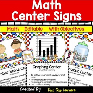 Editable Math Center Signs with Learning Objectives | Classroom Decor