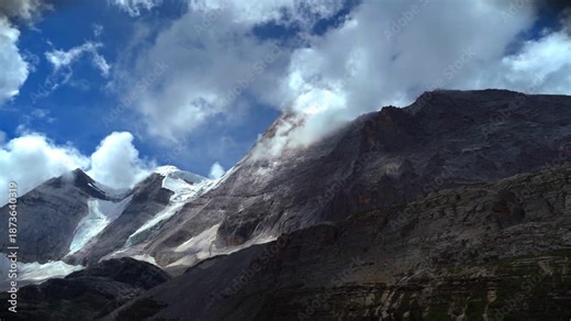 Breathtaking 4K UHD aerial and time-lapse footage of Daocheng Yading in Sichuan Province, a renowned natural reserve and tourist attraction famous for its Three Holy Mountains.