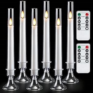 Homemory 6 Pcs Flameless Taper LED Candles with Remote and Timer, 3D Wick Flickering, Window Candles with 2 Light Modes, Battery Operated for Xmas Wedding Decor, 9.6 Inch