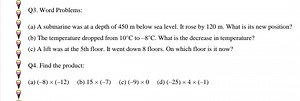 Q3. Word Problems:(a) A submarine was at a depth of 450 m belo... | Filo