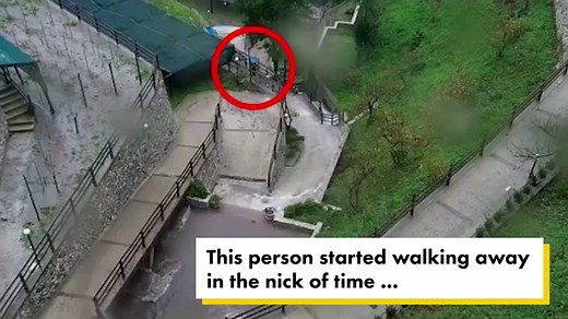 Landslide narrowly misses passerby in heart-pounding escape