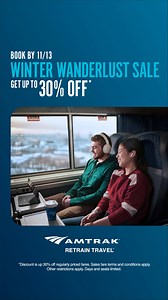 No hibernation here. For a limited time only, follow your wanderlust and get up to 30% off on routes across the country ❄️  *Restrictions apply | Amtrak | Facebook