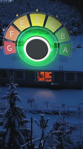 Efficiency meter on a Smart home, improving energy classification, winter evening