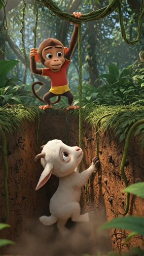 Kind Monkey Saves Baby Goat from Deep Pit 🐒🐐 | Emotional Animal Rescue Story