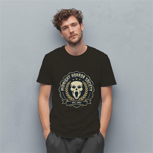 Vintage Horror Graphic, Midnight Horror Society Emblem, Soft Cotton, S-3XL, Halloween, Unisex Jersey Short Sleeve Tee With Ghostface Mask - Etsy