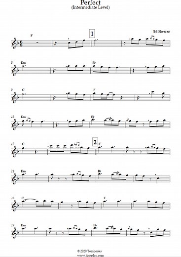 Perfect (Intermediate Level, Alto Sax) (Ed Sheeran) - Saxophone Sheet Music