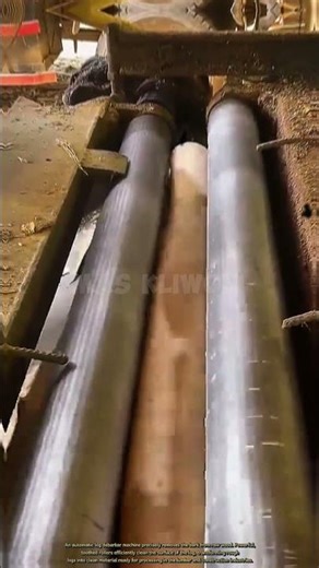 An automatic log debarker machine precisely peels the bark from raw wood