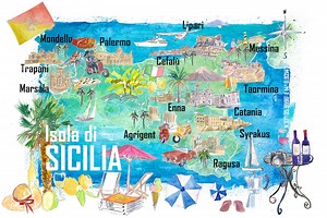 Sicily Italy Illustrated Travel Map With Roads and Tourist Highlights - Etsy