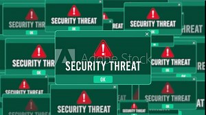 Security Threat Alert Warning Error Window Pop-up Notification Box On Black Screen